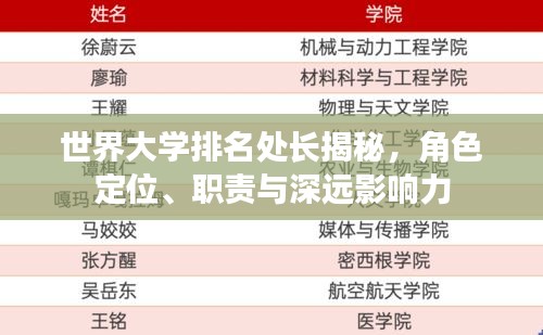 世界大學(xué)排名處長(zhǎng)揭秘，角色定位、職責(zé)與深遠(yuǎn)影響力