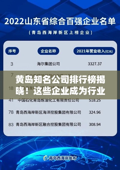 黃島知名公司排行榜揭曉！這些企業(yè)成為行業(yè)翹楚！