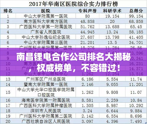 南昌鋰電合作公司排名大揭秘，權(quán)威榜單，不容錯(cuò)過(guò)！